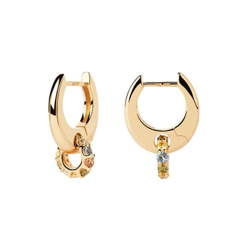 PDPAOLA AR01-B89-U Color Rainbow Spin Hoops σκουλαρίκια κρίκοι σε χρυσό χρώμα με κρεμαστό με πολύχρωμες πέτρες ζιργκόν.